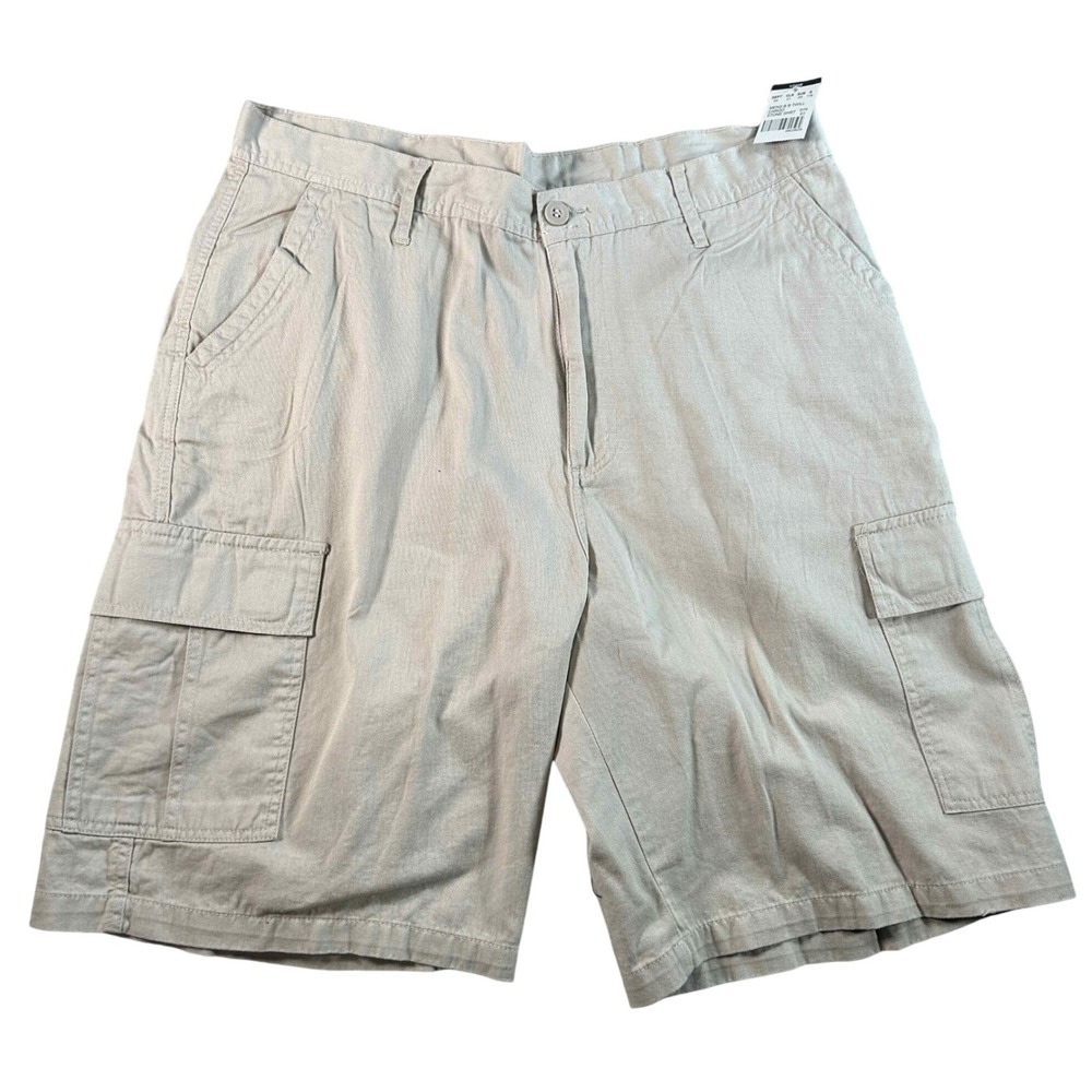 Vintage Bugle Boy Mens Twill Cargo Shorts Stone Size 36 100% Cotton NWT